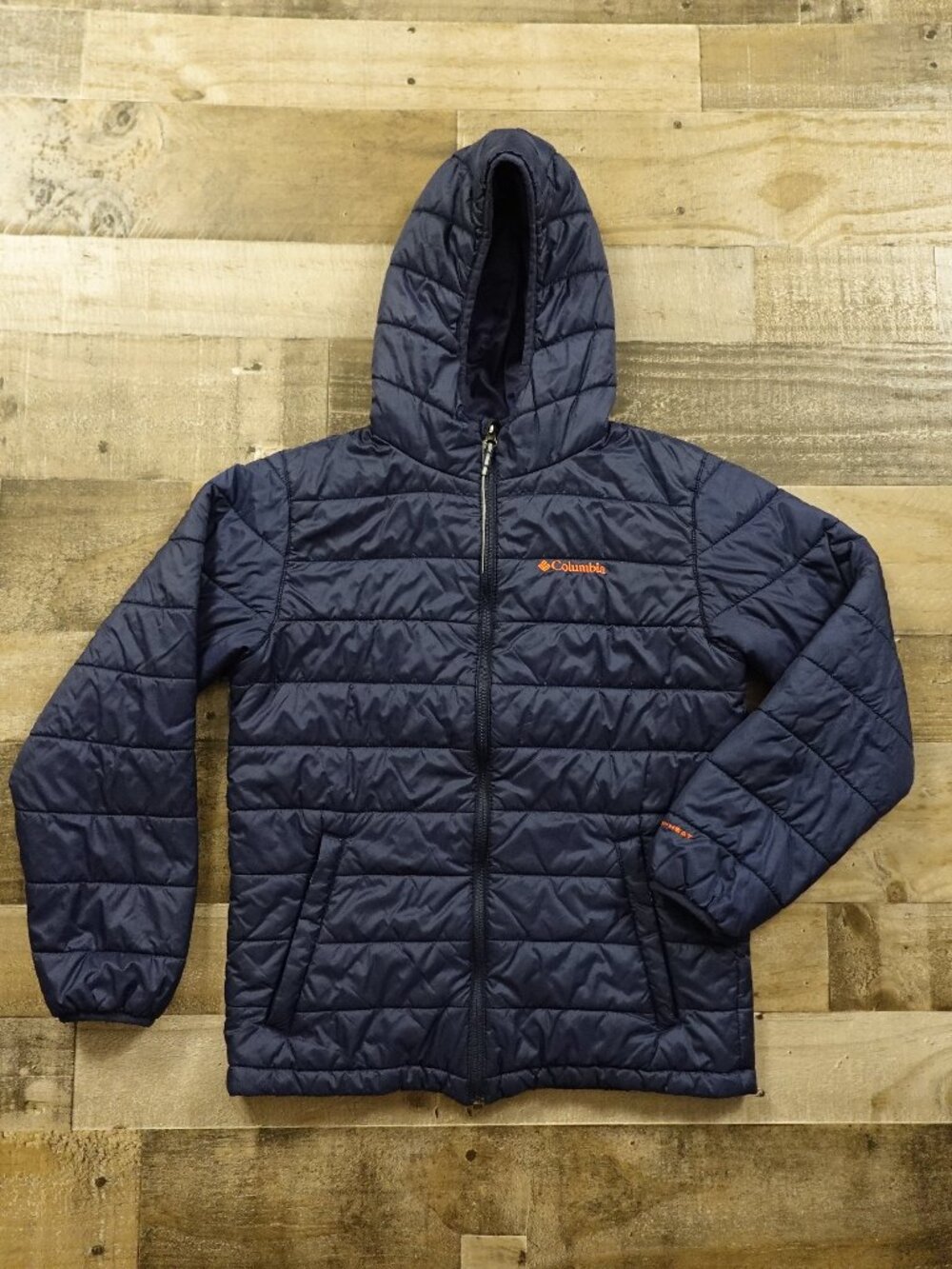 Columbia Omni-Heat Hooded Jacket Boys Large Navy Insulated Winter Outdoor